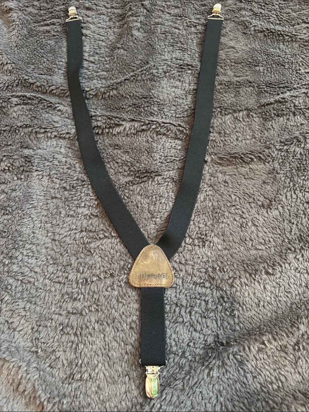 Kids Black Suspenders with Brown Leather Accent
